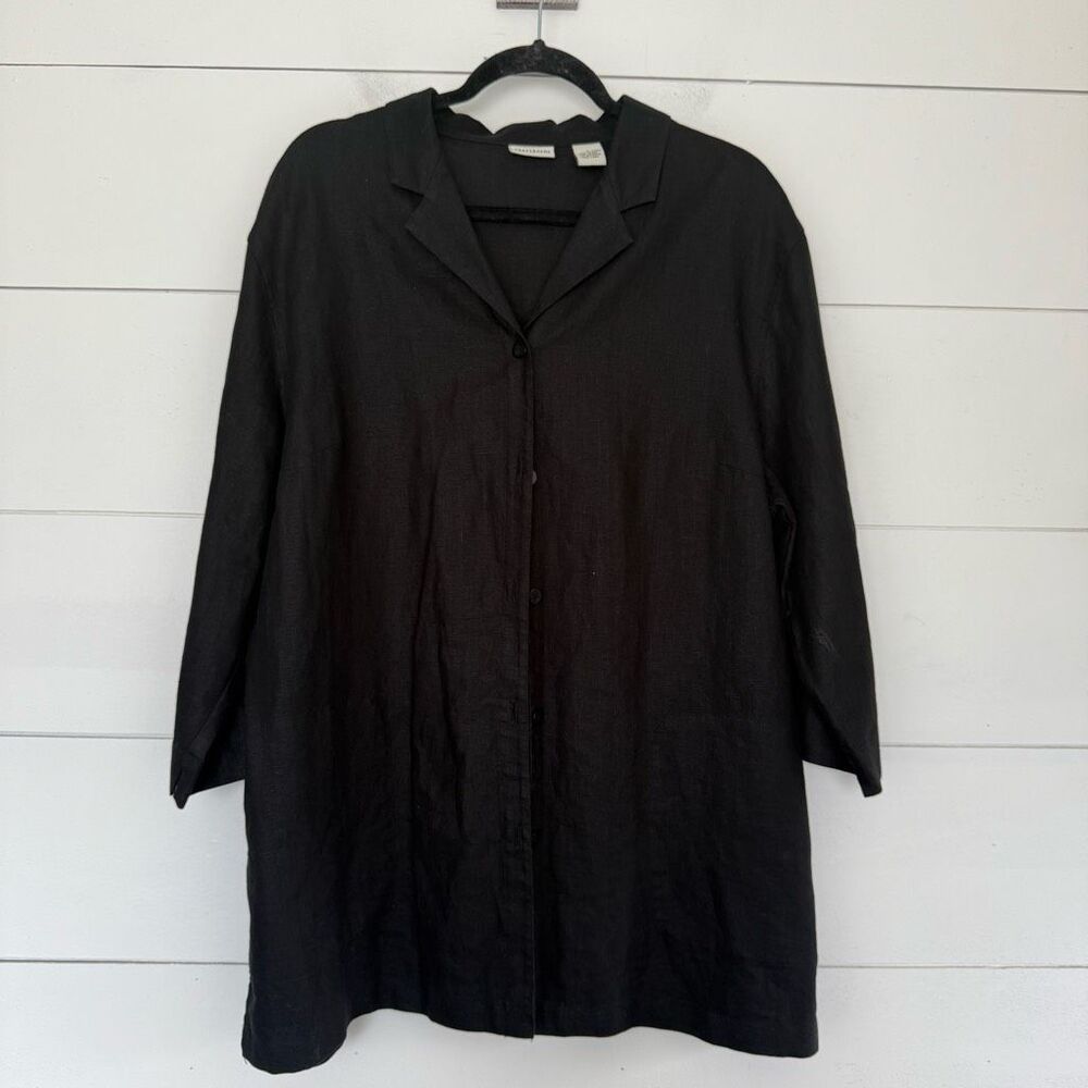 Crossroads Women’s Large Black 100% Linen LagenLook Top Blouse Minimalist